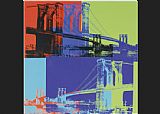 Famous Bridge Paintings - Brooklyn Bridge Orange Blue Lime